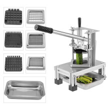 Commercial Stainless Steel Vegetable & Fruit Chopper with 3 Interchangeable Blades - Manual French Fry Cutter