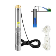 750W dieptemmer onderwaterpomp met 20m elektrische kabel - 7,6cm roestvrijstalen waterpomp voor industrieel gebruik, irrigatie en thuisgebru