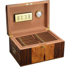 Elegant Cedar Wood Cigar Humidor with Piano Finish - Large Capacity & Multi-Function Moisturizing Cabinet