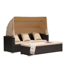 Luxe buiten wicker rotan daybed met overkapping - Perfecte patio- en strandloungebank