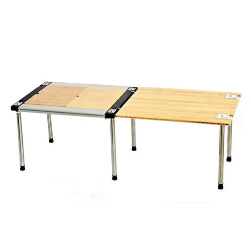 Modular Bamboo Camping Table with Extension Plates for Outdoor Kitchen Systems
