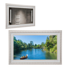 22-inch witte frame slimme spiegel-tv met spraakbediening - ATSC DVB Europa haard-tv spiegel voor inbouwdecoratie