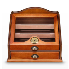 Elegant Cedar Wood Cigar Display Cabinet with Beveled Rosewood Glass, Hygrometer & Humidifier