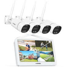 Advanced 3MP/5MP WiFi Security Camera System with Two-Way Audio & 12 LCD Monitor - Wireless CCTV NVR Kit for Outdoor Use