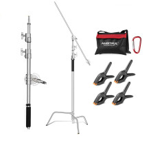 Ambitful Heavy Duty Adjustable Steel C-Stand Tripod for Photography - 150-330cm Range, I for Flash, Strobe, and Reflectors