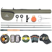 Maximumcatch CNC Gefreesd Aluminium Vliegvisspoel & Extreme Carbon Fiber Vliegvishengel Combo met Tackle Box & Driehoek Tube