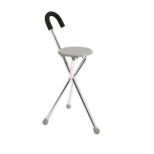 Foldable Aluminum Alloy Elderly Crutch Cane with Built-In Stool and Tri-Corner Stability