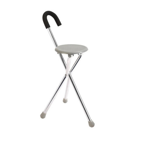 Foldable Aluminum Alloy Elderly Crutch Cane with Built-In Stool and Tri-Corner Stability