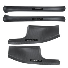 Tesla Model Y Carbon Fiber Rear Door Sill Guards - 4-Piece Anti-Dirty Bumper Kick Pad Set
