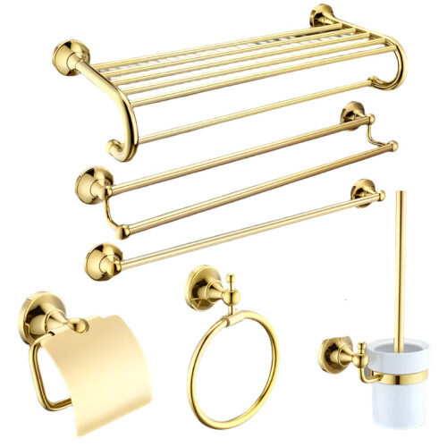 Vintage Brass Gold Bathroom Accessory Set - Luxurious Antique Finish