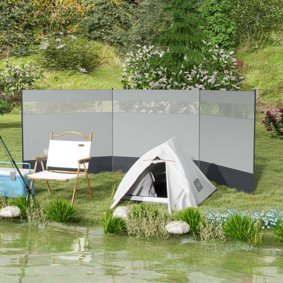 Outsunny Camping Windbreaks with Clear Windows and Carry Bag, 440 x 140cm, Grey