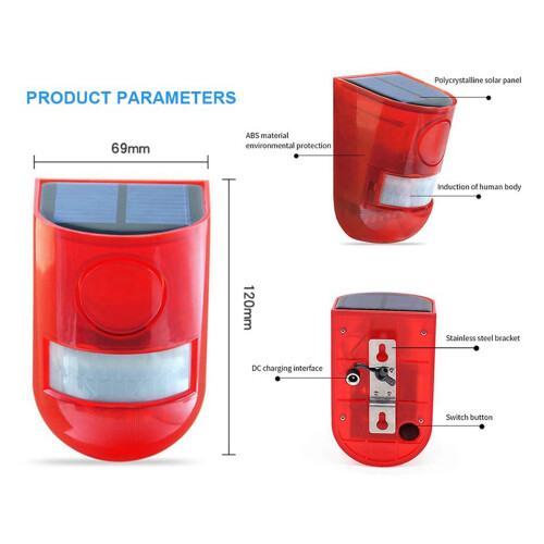 Solar Strobe Light with Motion Sensor Alarm Sound Security Siren 2
