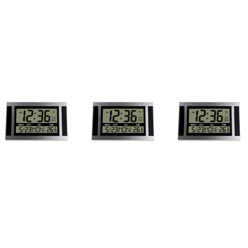 Digital Wall Clock LCD Number Time Temperature Calendar Alarm Silver