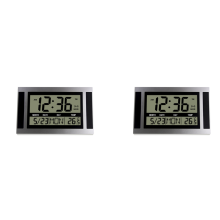 Digital Wall Clock LCD Number Time Temperature Calendar Alarm Silver