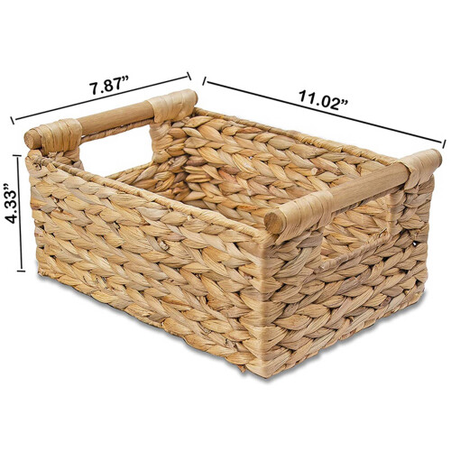 2X Small Wicker Baskets for Organizing Bathroom, with Wooden Handle 1