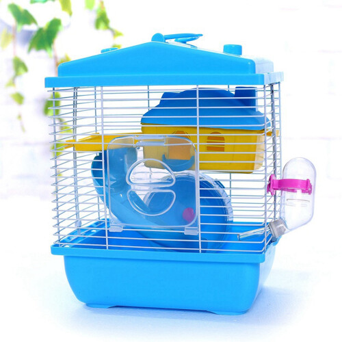 Cușcă pentru hamster cu luminator, căsuță dublă, albastră 2
