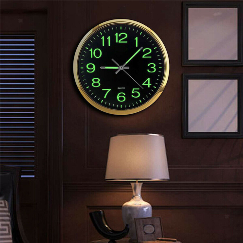 2X 12 Inch Round Large Luminous Wall Clock Glow in the Dark -Silver 1