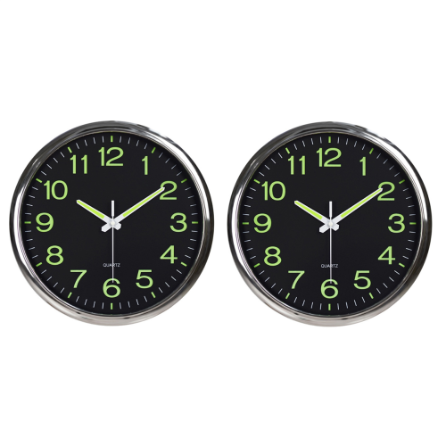 2X 12 Inch Round Large Luminous Wall Clock Glow in the Dark -Silver