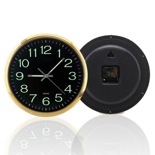 2X 12 Inch Round Large Luminous Wall Clock Glow in the Dark -Silver 2