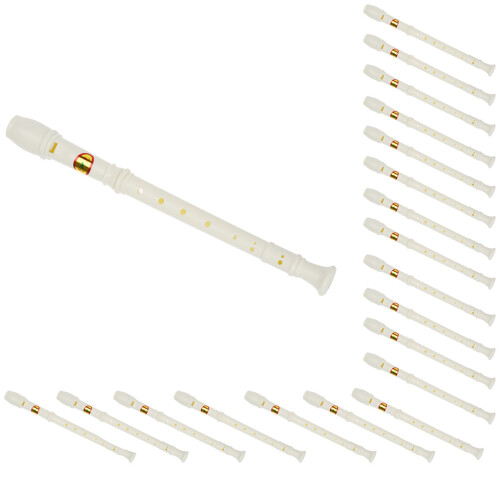 Students Creamy White Plastic 8 Holes Flute Recorder w Cleaning Stick