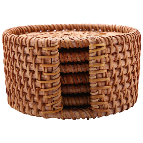 12Pcs/ Drink Coasters Set Round Tableware Rattan Weave Diameter 8Cm 1