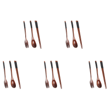 Wooden Flatware Set, Chopsticks Spoon Fork with Black Twining Thread
