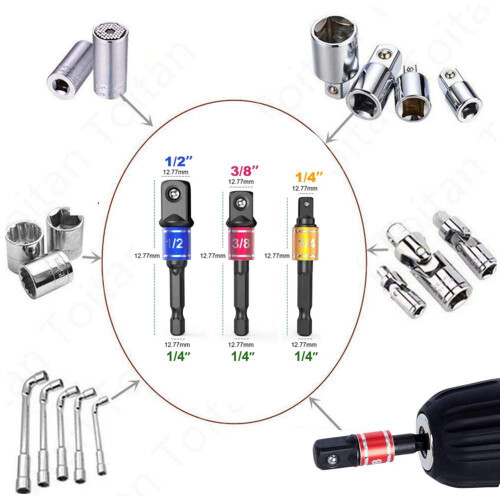 Impact Grade Power Hand Tools Driver Sockets Adapter Extension Set 2