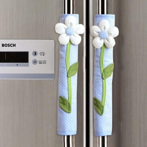 4PCS Flower Polka Dot Door/Refrigerator Handle Cover Gloves Blue 1