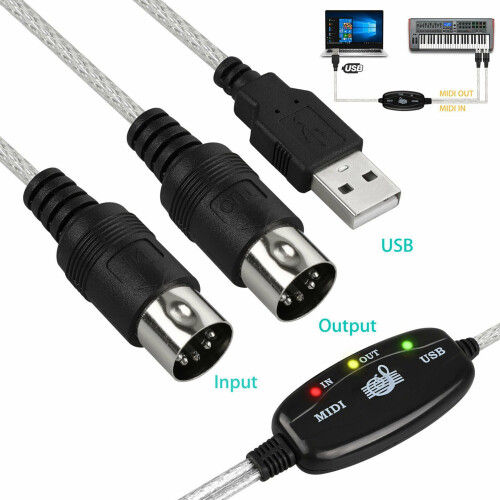 MIDI til USB-kabelstik PC til synthesizer musik keyboard adapter 2