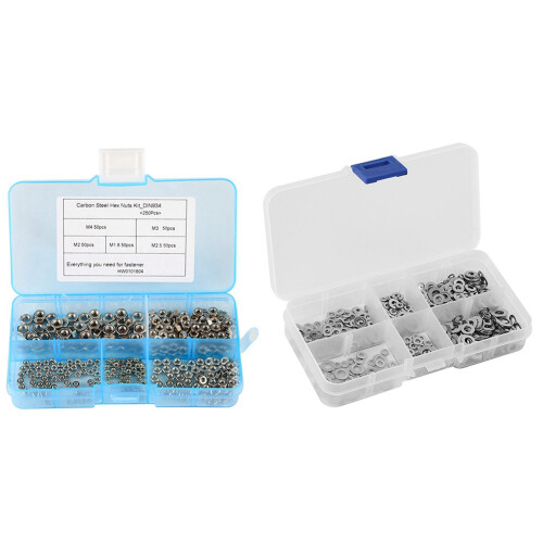 250 Pcs/Set M1.6 M2 M2.5 M3 Carbon Steel Hex Nut Kit