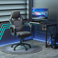 Vinsetto PU Leather Racing Gaming Chair, Swivel Home Office Gamer Chair Gray