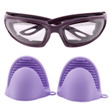 2X Oven Mitts Silicone Heat Resistant Anti-Scald Gloves & 1x Tears Free Onion Chopping Goggles Glasses