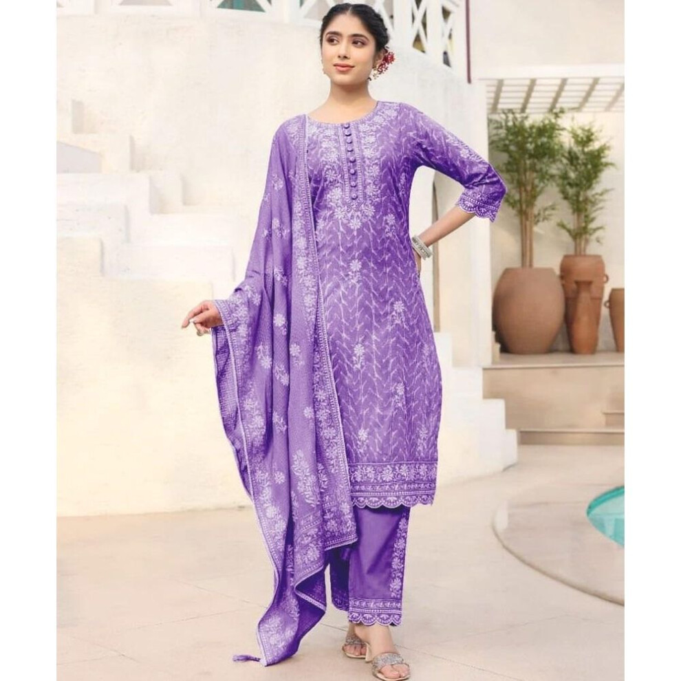 (purple, 2XL) Indian Pakistani Designer Kurta Pant Dupatta Set Bollywood Top Tunic Kurti Salwar Kameez Kurti