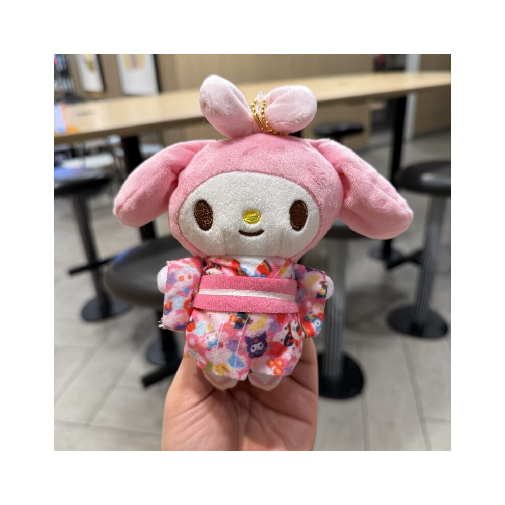 (My Melody )Porte-clés portefeuille en peluche Sanrio Kuromi avec motif kimono floral pour décoration de sac