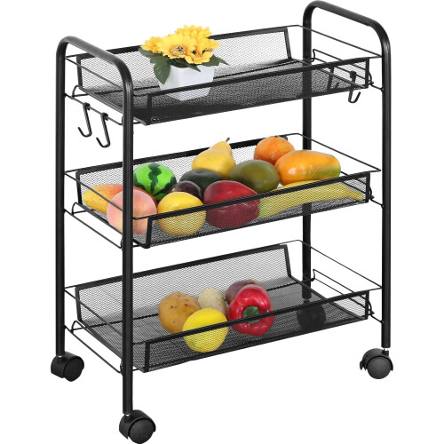 3 Tier Storage Cart Metal Kitchen Trolley on Wheels