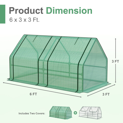 6 x 3 x 3 ft Mini Greenhouse with 2 Zipper Doors Includes 2 Covers 2