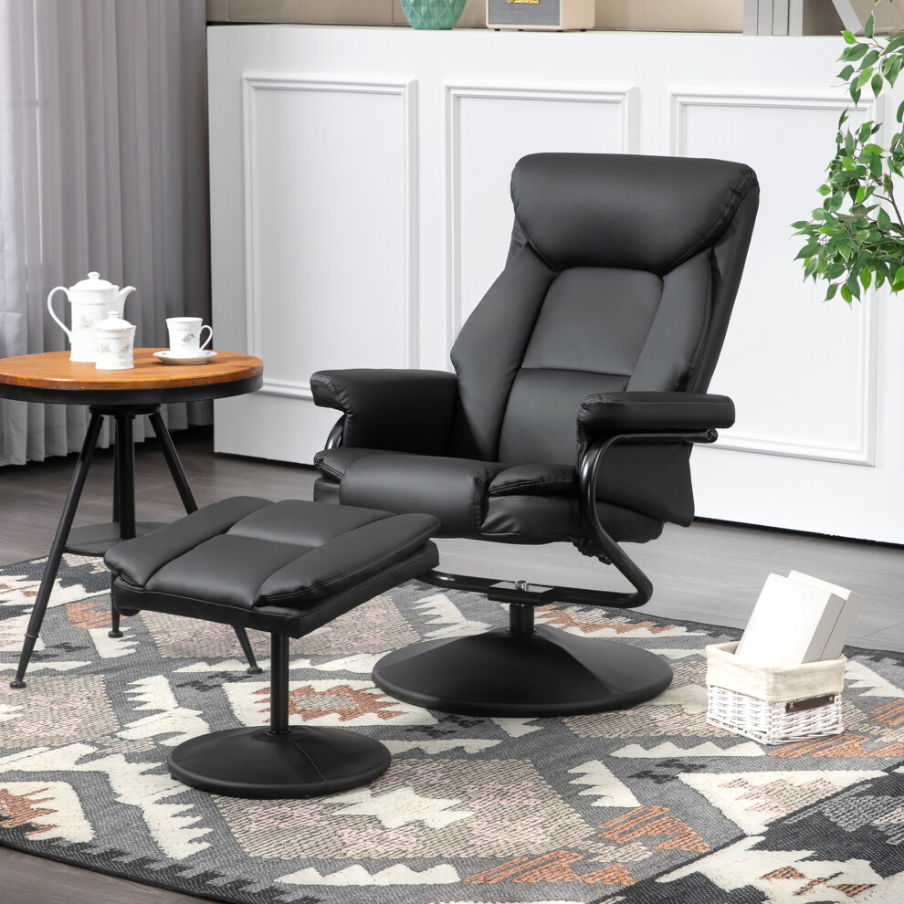 Rackhams Black Pu Leather Swivel Recliner Armchair With Ottoman, - Steel - Image 4
