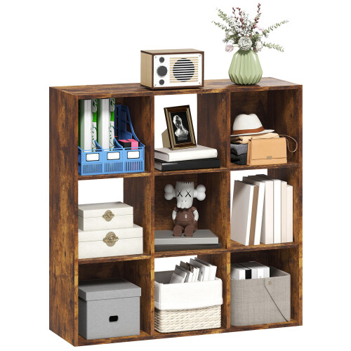 Homcom HOMCOM 9 Cube Storage Cupboard Bookcase Bookshelf Home Office, Rustic Brown 1