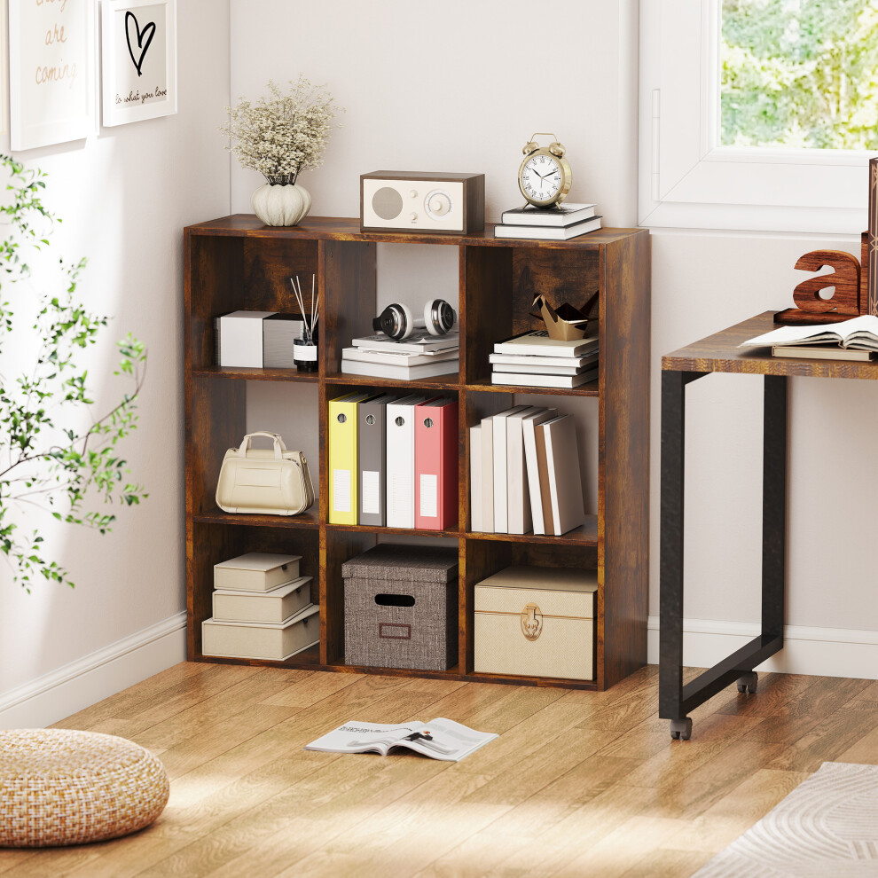 Homcom 9 Cube Storage Cupboard Bookcase Bookshelf Home Office, Rustic Brown