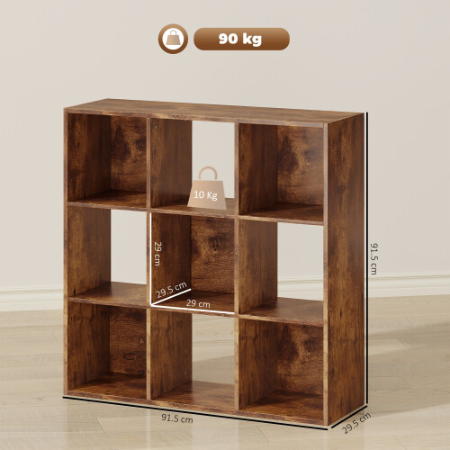 Homcom HOMCOM 9 Cube Storage Cupboard Bookcase Bookshelf Home Office, Rustic Brown 2