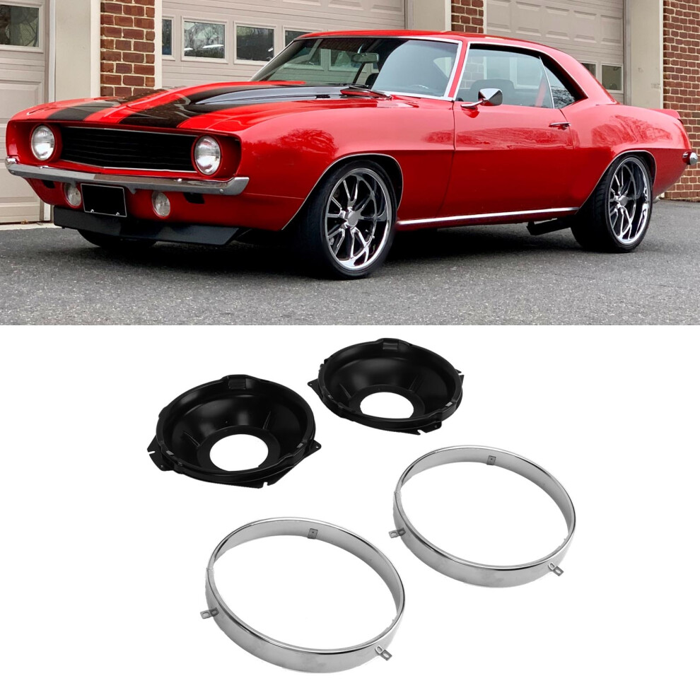 1 Pair Headlamp Retaining Ring H00001EB Headlight Ring Mounting Bucket Kit Replacement for Chevy Camaro 1967 to 1969