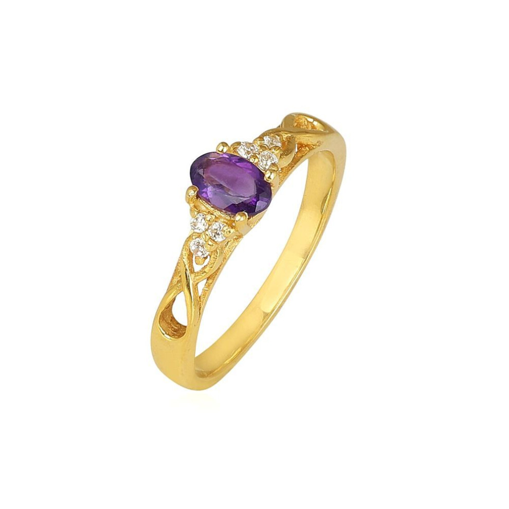 Amethyst Gold Plating Ring 925 Sterling Silver Handmade Jewelry Gift For Her