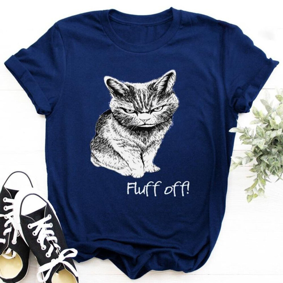(XXXXXL, blue) Women Summer T Shirts Cats Fluff Off Printed Short Sleeve O Neck Plus Size Shirts Tops