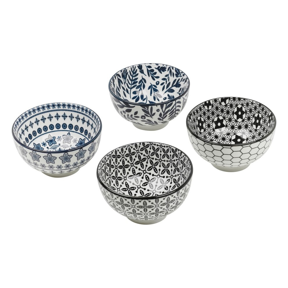 (1 of Each Design (4)) Porcelain Ceramic Dessert Bowls Soup Cereal Dinnerware Dishwasher Safe Gift Set