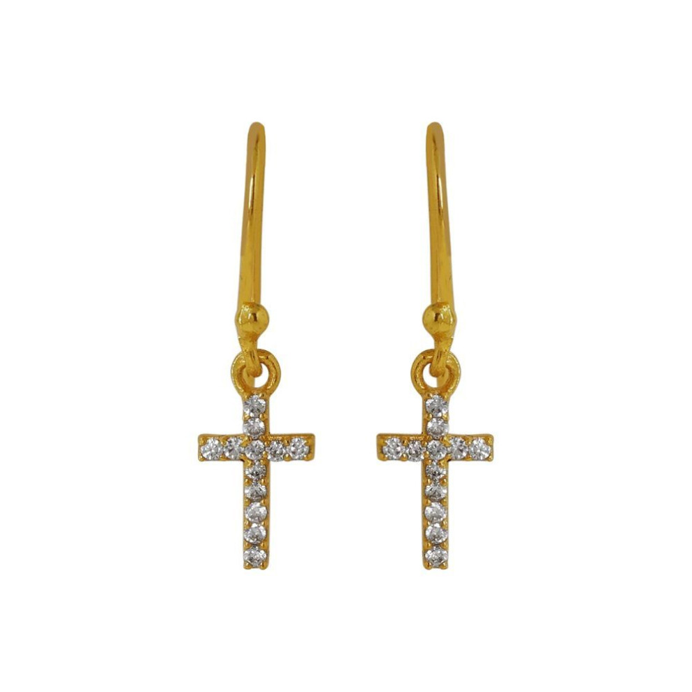 Gold Plated Cross Earring, 925 Sterling Silver Women Jewelry, Cubic Zircon Handmade Earring