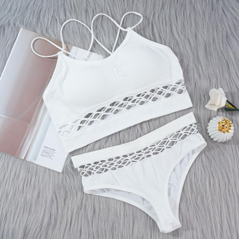 (white, S) Women Tank Crop Top Seamless Underwear Set Female Cross Tube Tops Streetwear Sports Bralette With Thongs Sexy Femme Camisole Lingerie