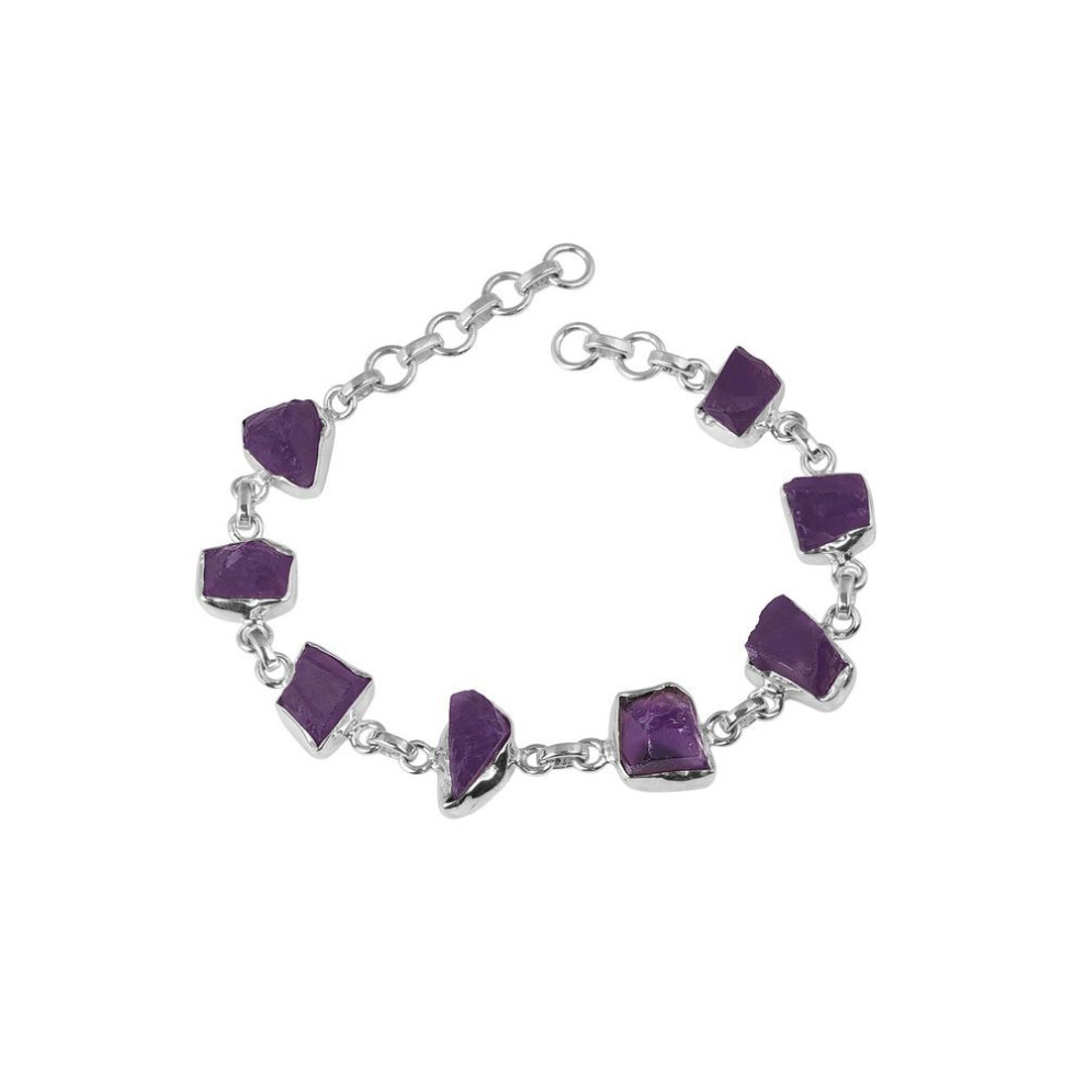 Raw Amethyst Silver Bracelet, February Birthstone 925 Sterling Silver Handmade Jewelry, Women Bracelet