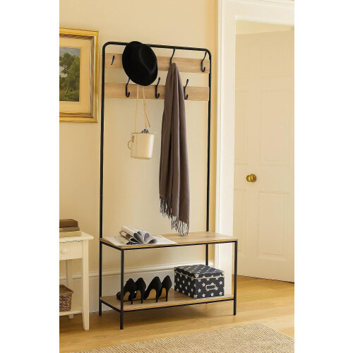 Clothes Hat Coat Rack with Shoe Storage Bench 7 Hooks Hanging 1