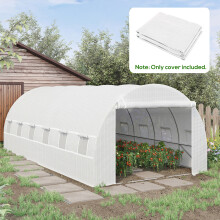 Outsunny 6x3x2m Greenhouse Replacement Cover - White PE Mesh, 15cm Overlap, 12 Roll-Up Windows, Zipped Front Door (845-382WT)