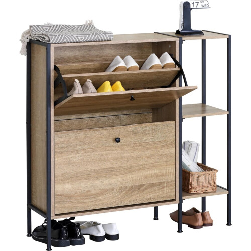 Shoe Rack Shoe Storage Cabinet Stand MDF Wooden Cupboard Unit 2 Drawer 1